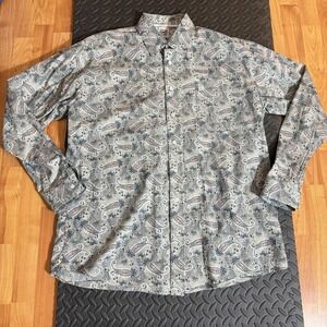 Cinch Button Up Western Shirt Paisley Men Size Large Long Sleeve 100% Cotton EUC